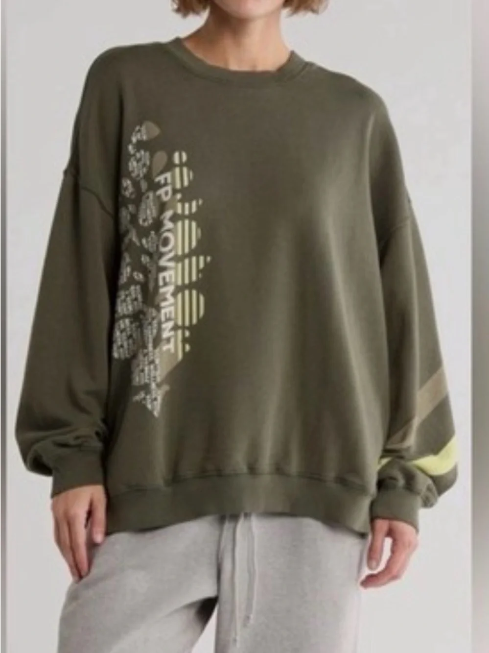 FP Movement Olive Green Graphic Crewneck Sweater